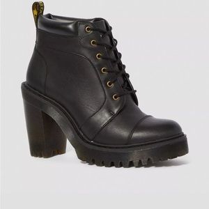 Dr. Martens Leather Lace Up Heeled Ankle Combat Boots Goth Black Size 8